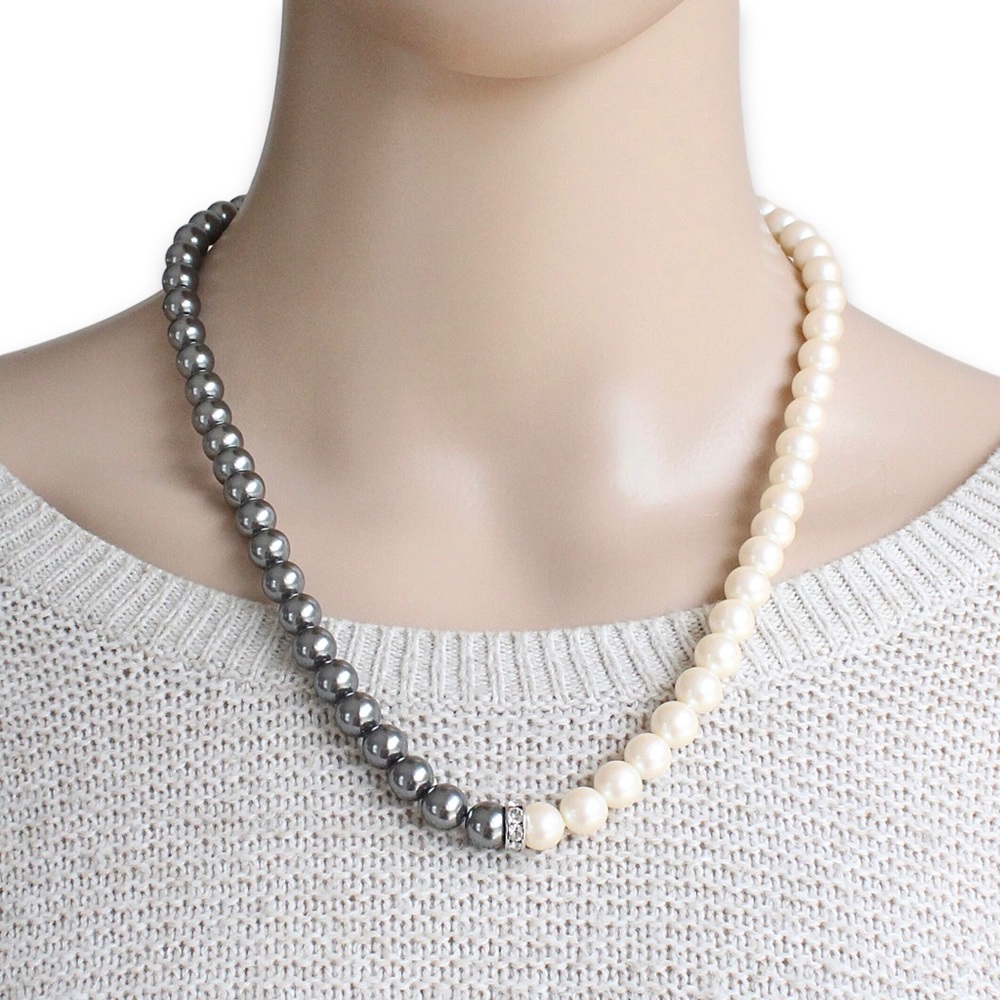 Vintage Monet Faux Pearl Beaded Necklace Half and Half Two Tone Bead